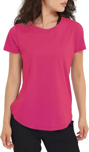 Women's Workout T-Shirt Short Sleeve Lightweight Crew Neck Shirts Yoga Running Exercise Athletic Tee Top