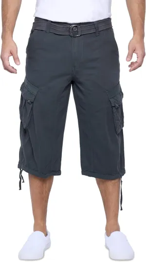 X RAY Men's Belted Long Cargo Shorts for Men, Below Knee Length Mens Cargo Shorts, 3/4 Pants (Big and Tall Shorts for Men)
