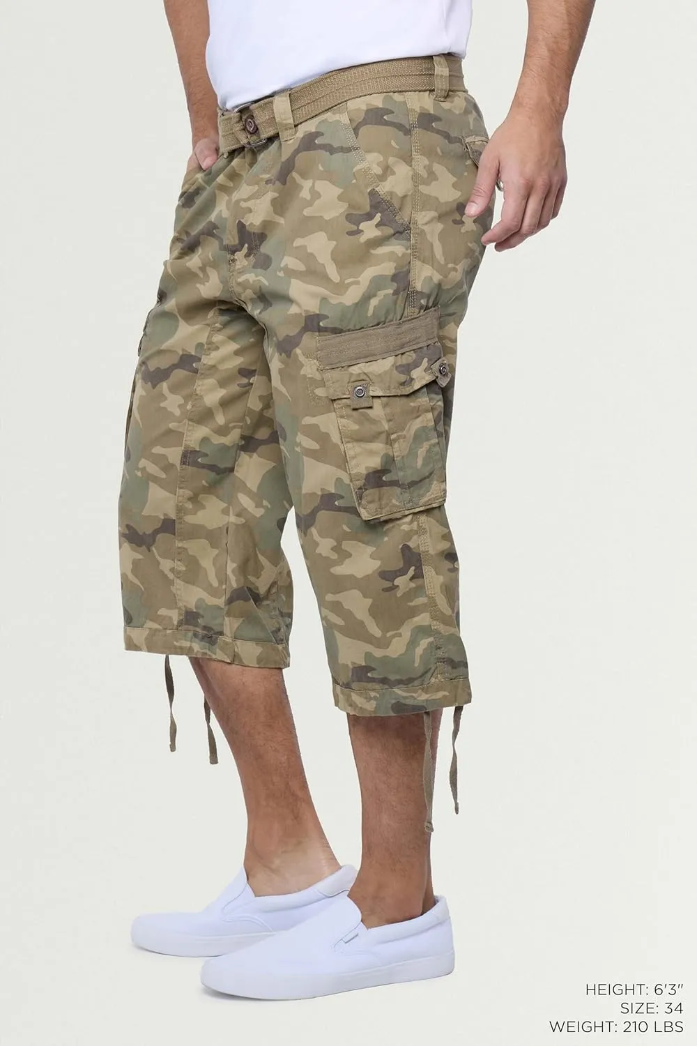 X RAY Men's Belted Long Cargo Shorts for Men, Below Knee Length Mens Cargo Shorts, 3/4 Pants (Big and Tall Shorts for Men)