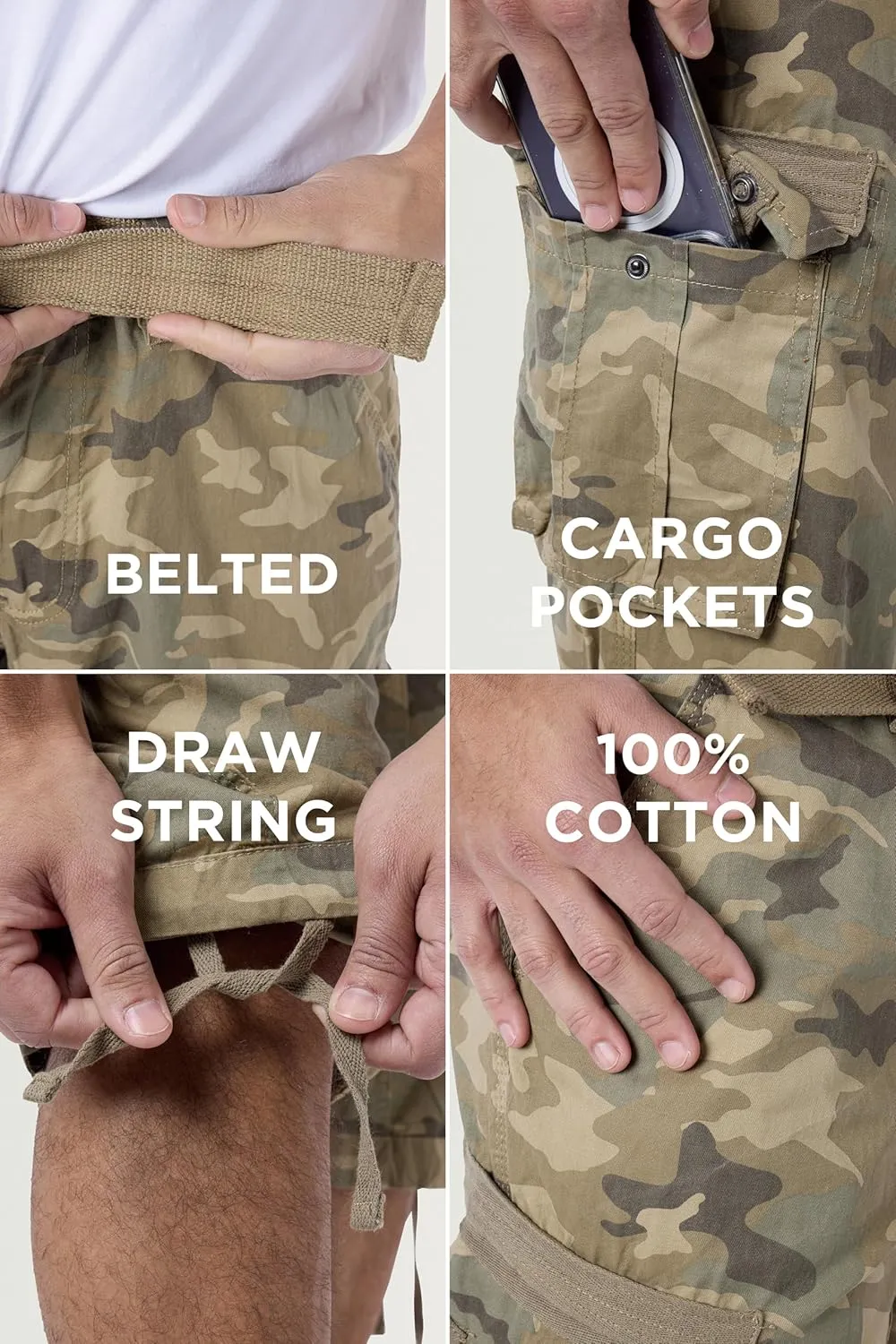 X RAY Men's Belted Long Cargo Shorts for Men, Below Knee Length Mens Cargo Shorts, 3/4 Pants (Big and Tall Shorts for Men)