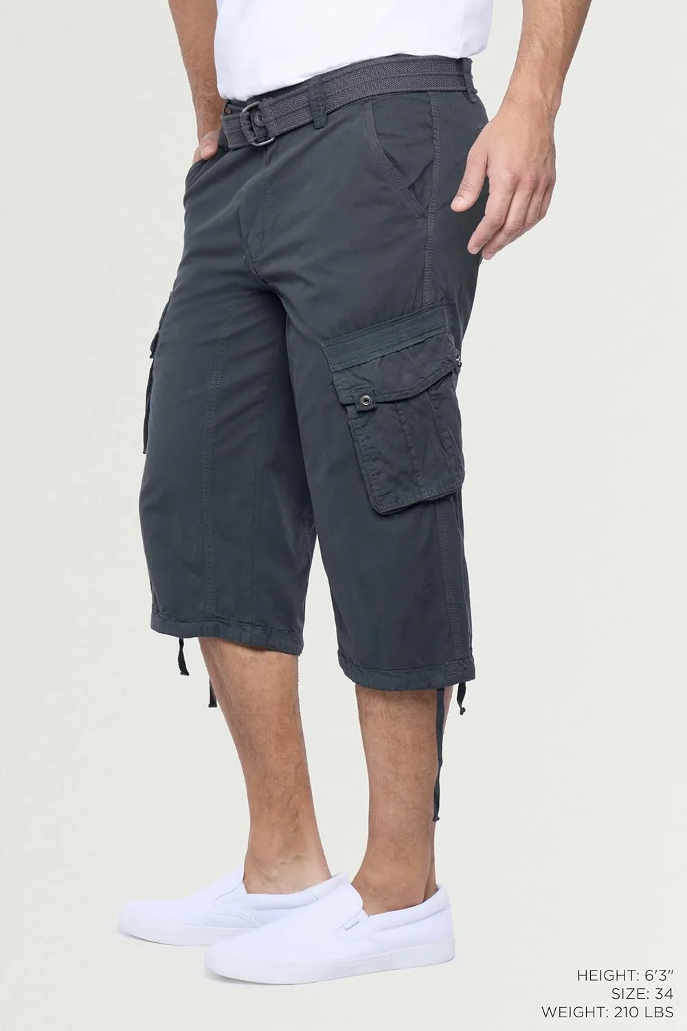 X RAY Men's Belted Long Cargo Shorts for Men, Below Knee Length Mens Cargo Shorts, 3/4 Pants (Big and Tall Shorts for Men)