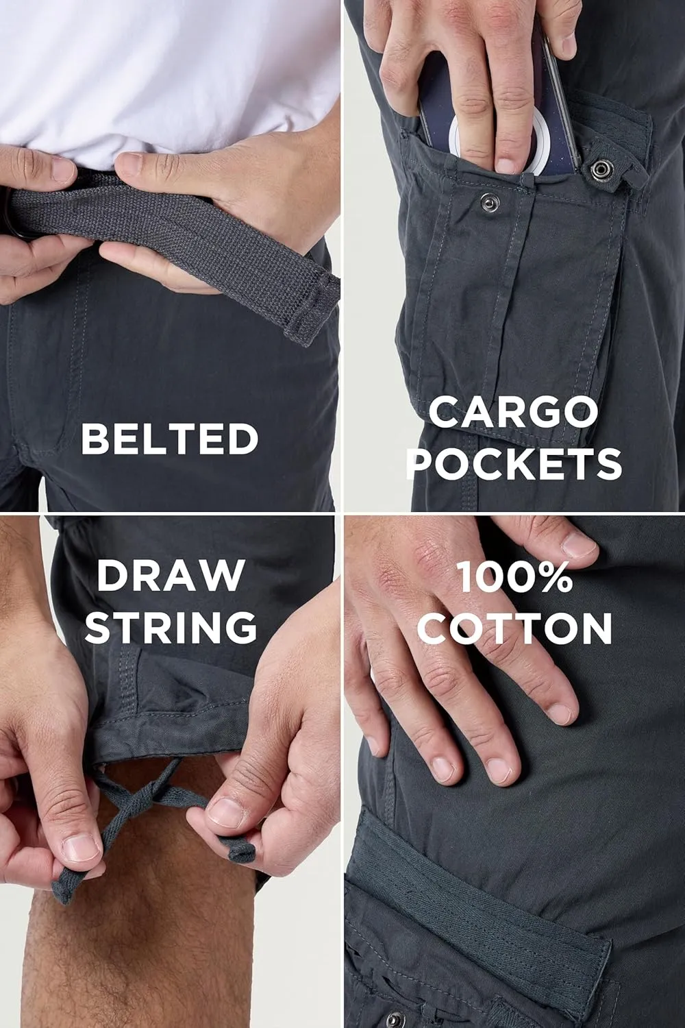 X RAY Men's Belted Long Cargo Shorts for Men, Below Knee Length Mens Cargo Shorts, 3/4 Pants (Big and Tall Shorts for Men)