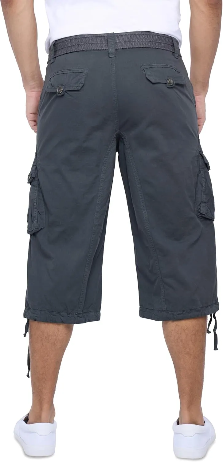 X RAY Men's Belted Long Cargo Shorts for Men, Below Knee Length Mens Cargo Shorts, 3/4 Pants (Big and Tall Shorts for Men)