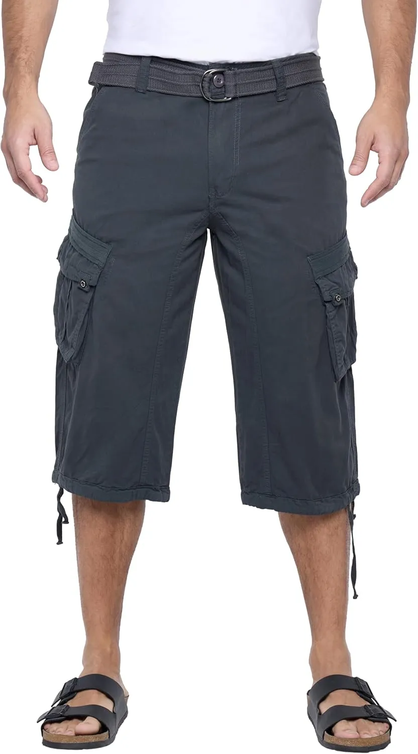 X RAY Men's Belted Long Cargo Shorts for Men, Below Knee Length Mens Cargo Shorts, 3/4 Pants (Big and Tall Shorts for Men)