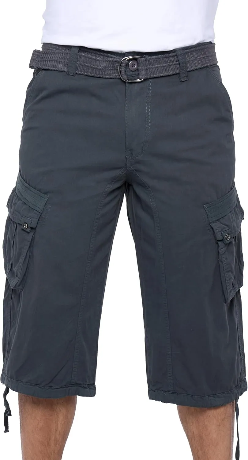 X RAY Men's Belted Long Cargo Shorts for Men, Below Knee Length Mens Cargo Shorts, 3/4 Pants (Big and Tall Shorts for Men)