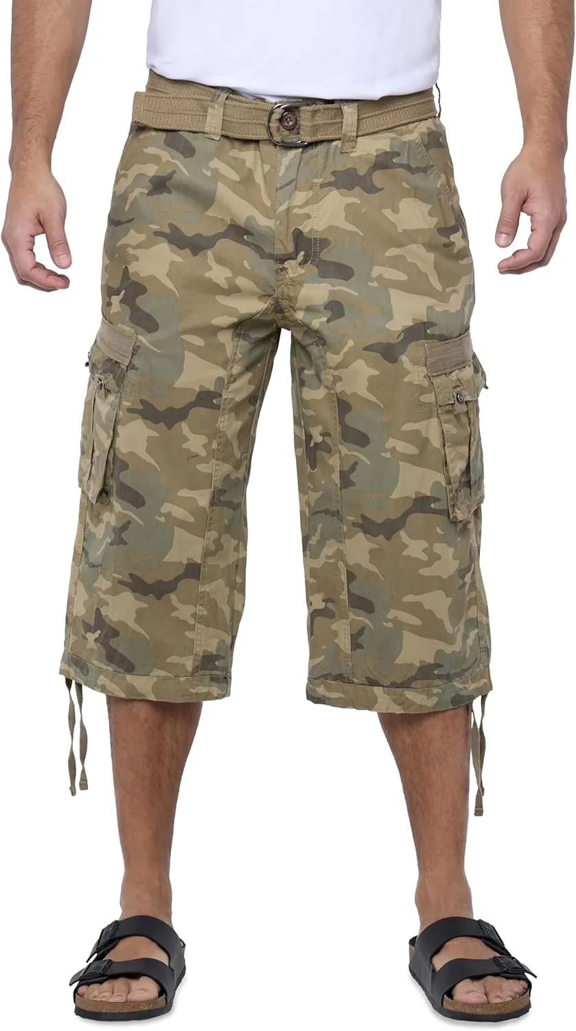 X RAY Men's Belted Long Cargo Shorts for Men, Below Knee Length Mens Cargo Shorts, 3/4 Pants (Big and Tall Shorts for Men)