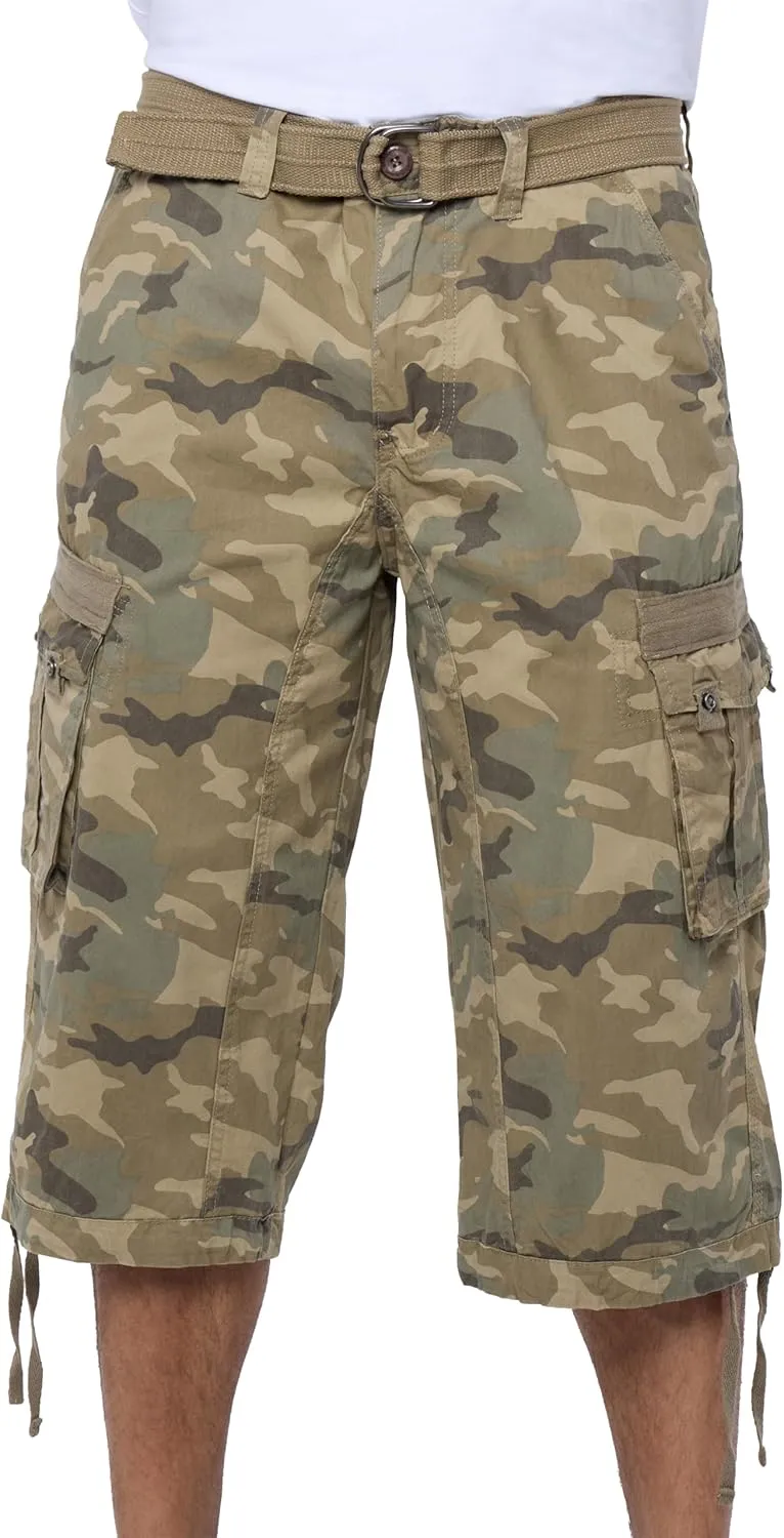 X RAY Men's Belted Long Cargo Shorts for Men, Below Knee Length Mens Cargo Shorts, 3/4 Pants (Big and Tall Shorts for Men)