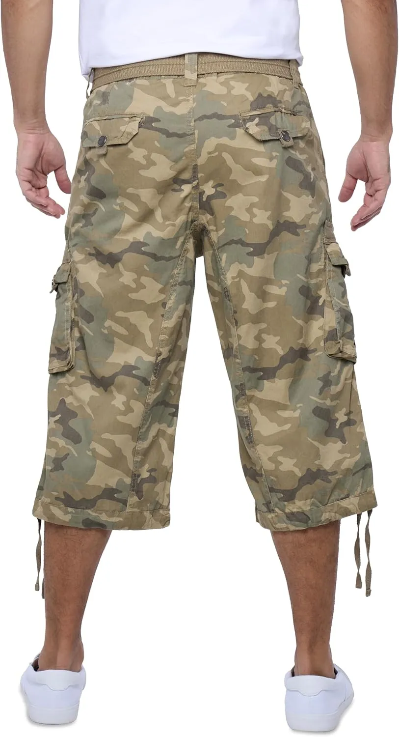 X RAY Men's Belted Long Cargo Shorts for Men, Below Knee Length Mens Cargo Shorts, 3/4 Pants (Big and Tall Shorts for Men)