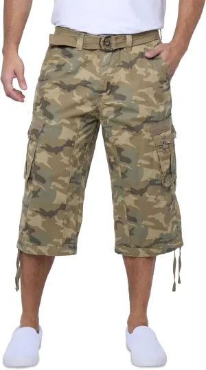 X RAY Men's Belted Long Cargo Shorts for Men, Below Knee Length Mens Cargo Shorts, 3/4 Pants (Big and Tall Shorts for Men)