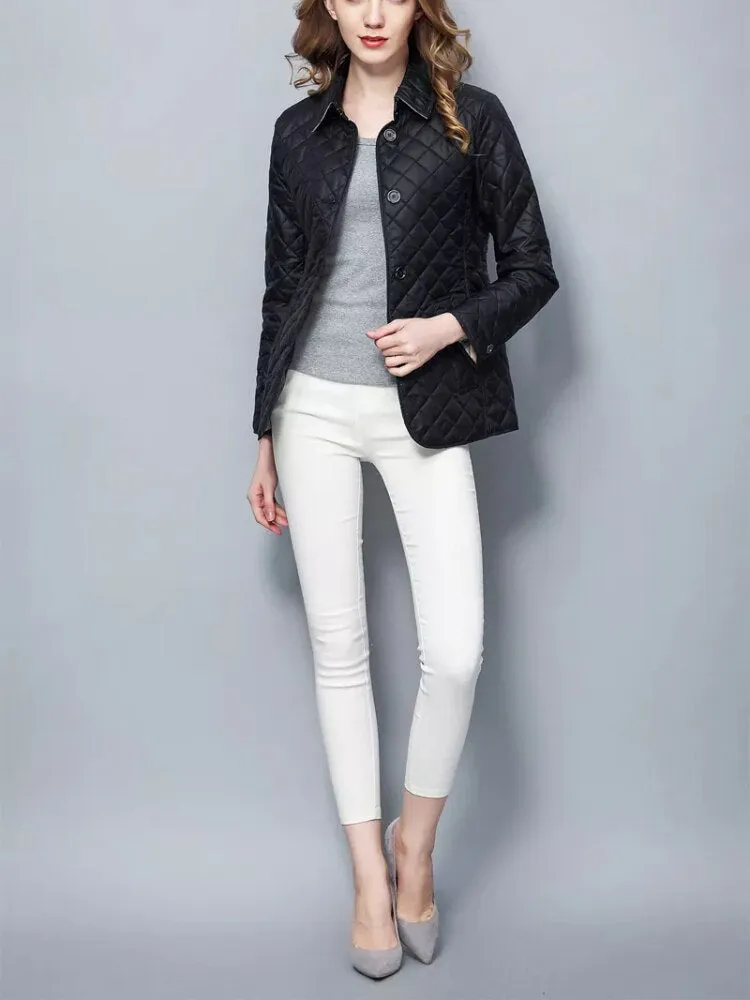 xakxx Winter Clothes Women  New Fashion Korea Coats Thin Vintage Jackets Lapel Single Breasted Streetwear Long Sleeve Top Quilted