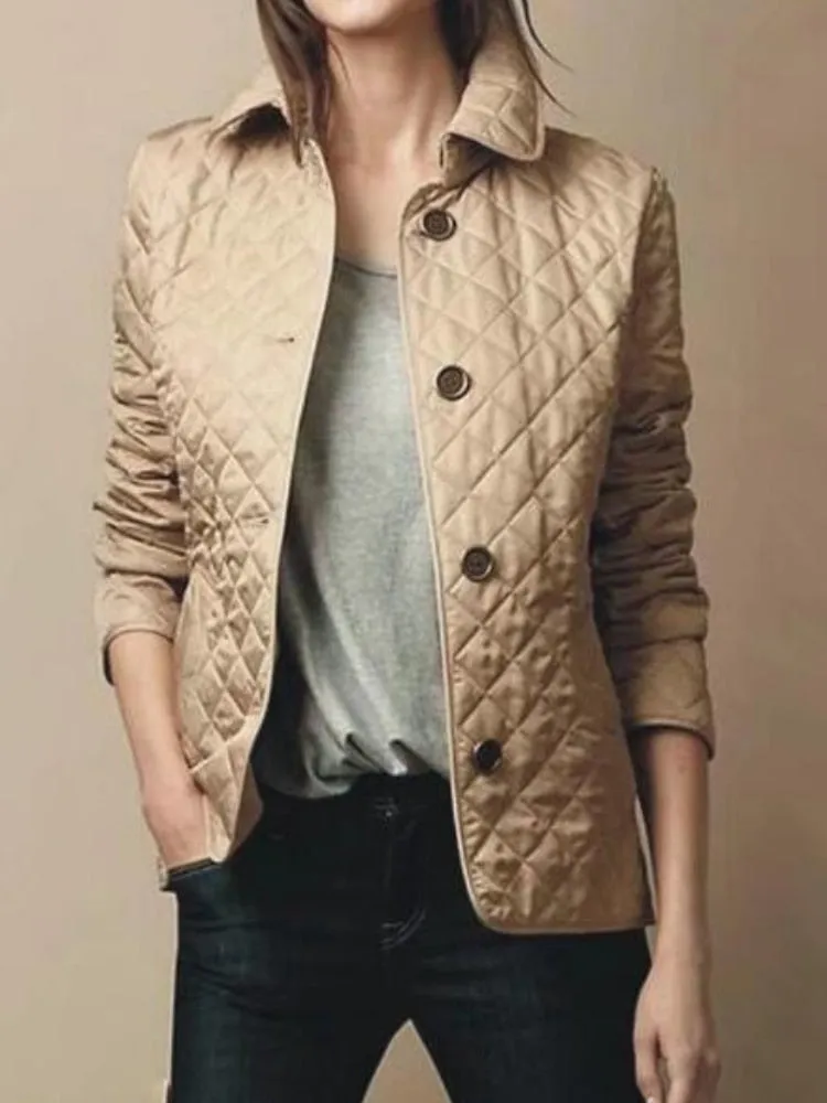 xakxx Winter Clothes Women  New Fashion Korea Coats Thin Vintage Jackets Lapel Single Breasted Streetwear Long Sleeve Top Quilted