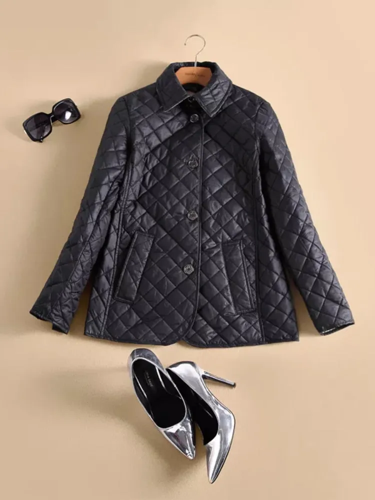 xakxx Winter Clothes Women  New Fashion Korea Coats Thin Vintage Jackets Lapel Single Breasted Streetwear Long Sleeve Top Quilted