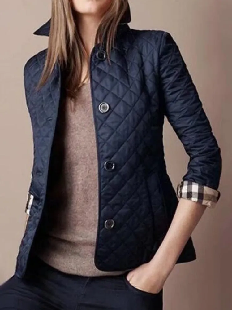 xakxx Winter Clothes Women  New Fashion Korea Coats Thin Vintage Jackets Lapel Single Breasted Streetwear Long Sleeve Top Quilted