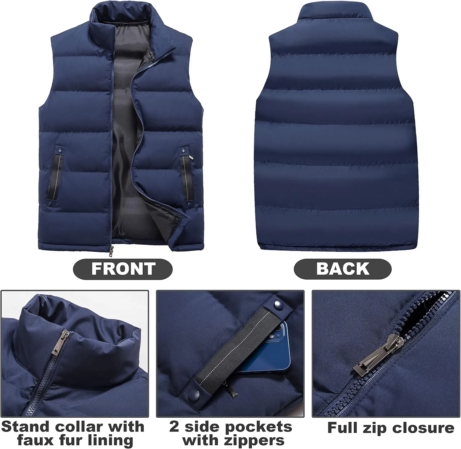 XinYangNi Mens Puffer Vest Quilted Outerwear Winter Warm Down Puffy Vests Lightweight Casual Padded Jacket