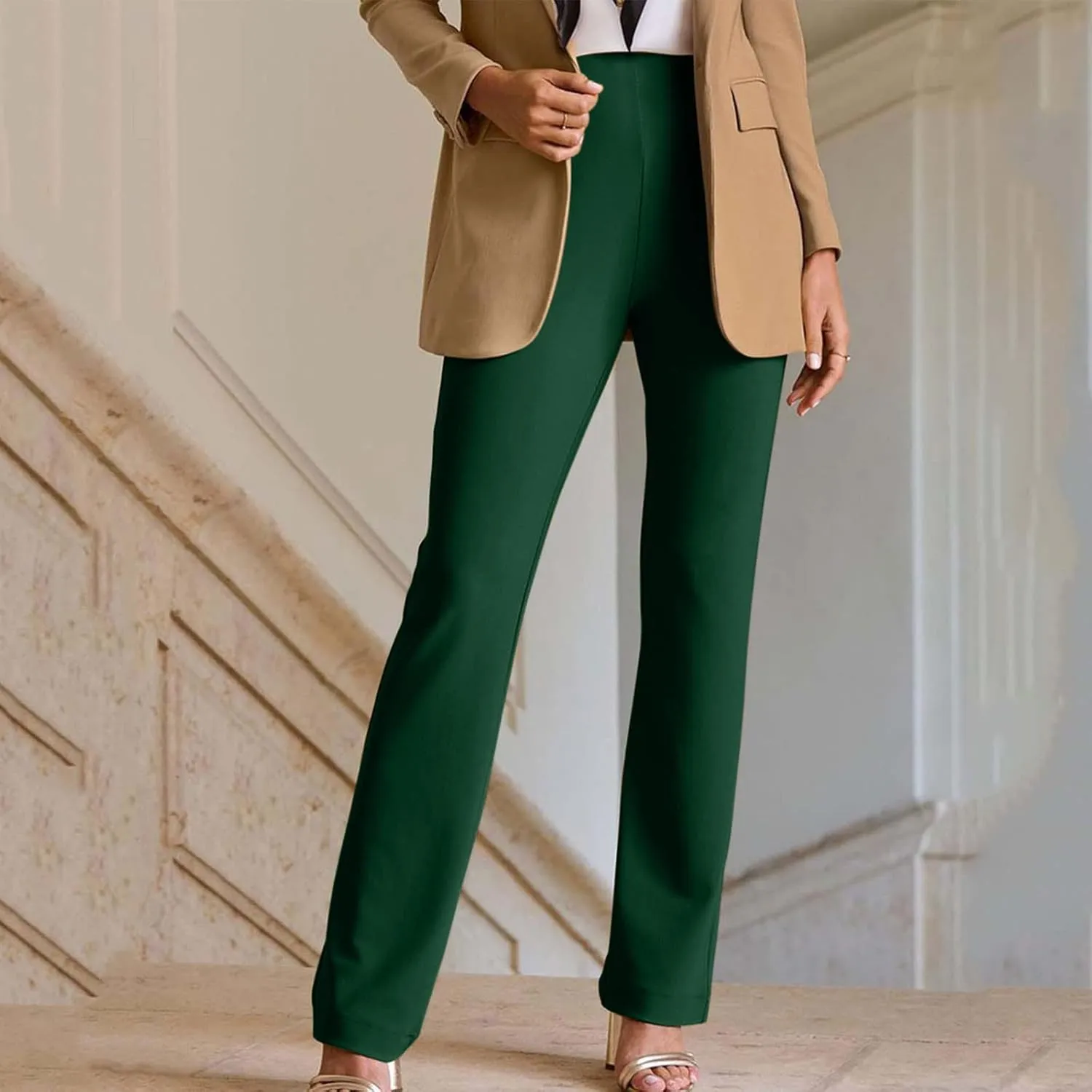 yardsong Dress Pants Women Bootcut Elastic High Waist Pull On Work Slacks Dressy Casual Slim Fit Solid Office Trousers