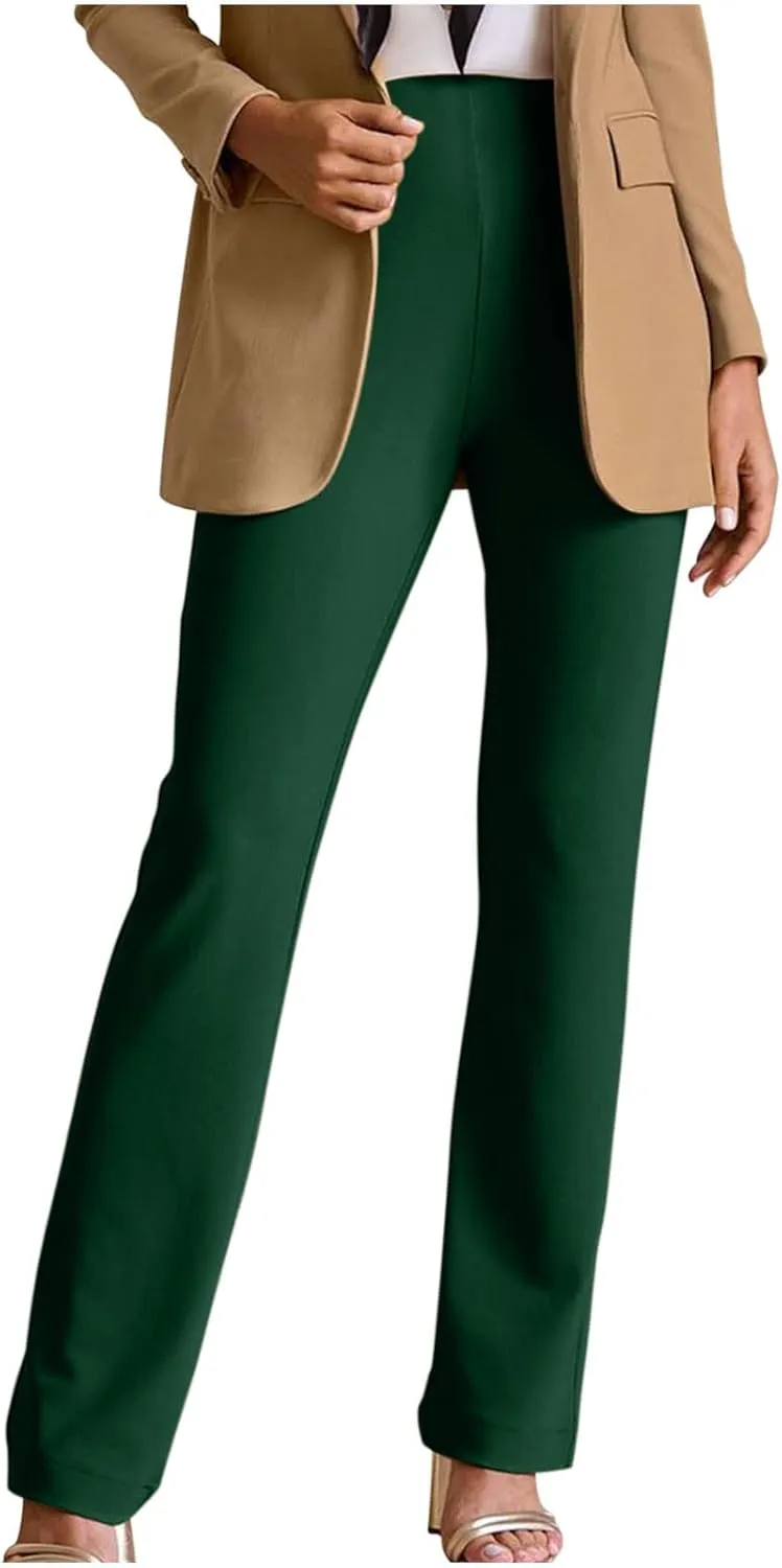 yardsong Dress Pants Women Bootcut Elastic High Waist Pull On Work Slacks Dressy Casual Slim Fit Solid Office Trousers
