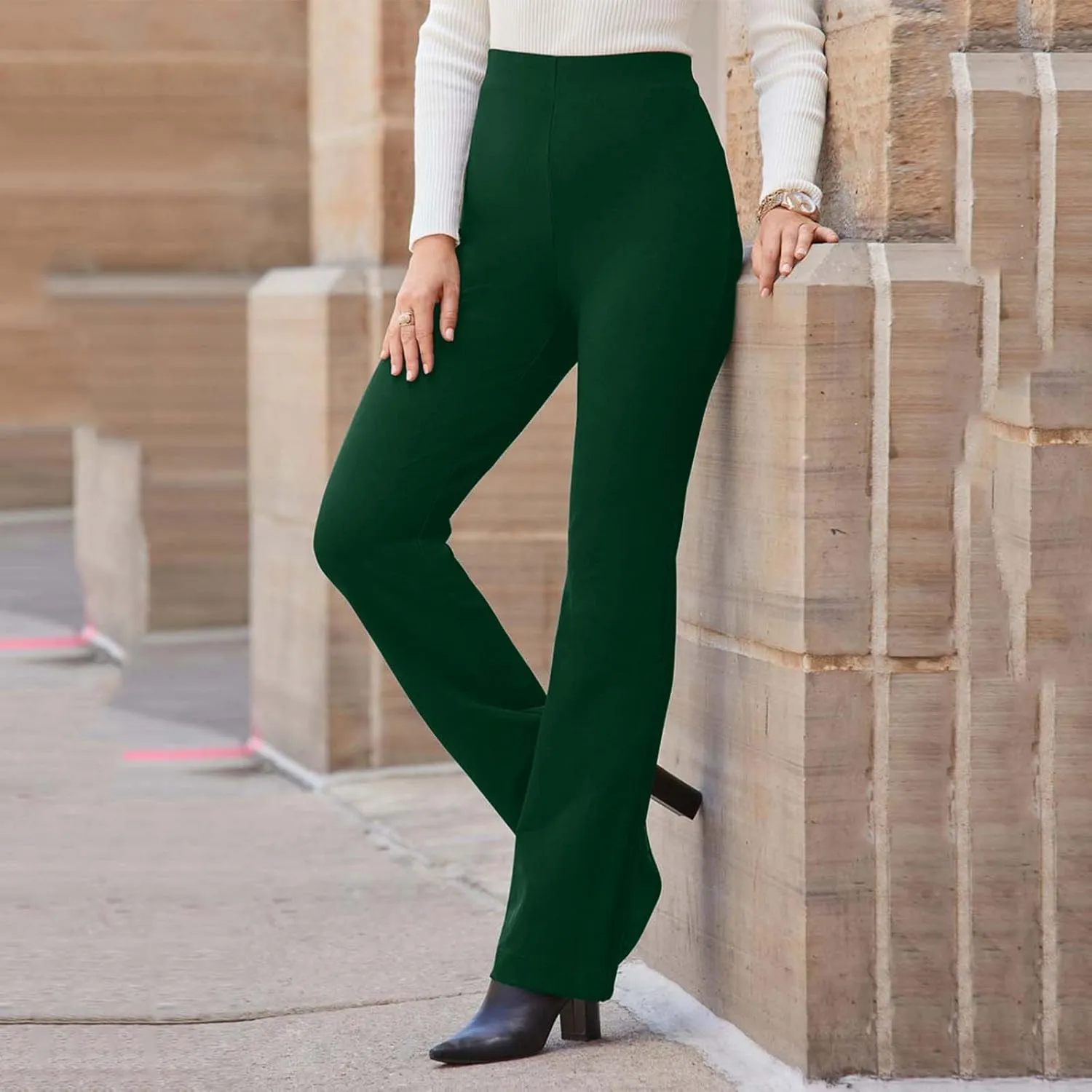 yardsong Dress Pants Women Bootcut Elastic High Waist Pull On Work Slacks Dressy Casual Slim Fit Solid Office Trousers