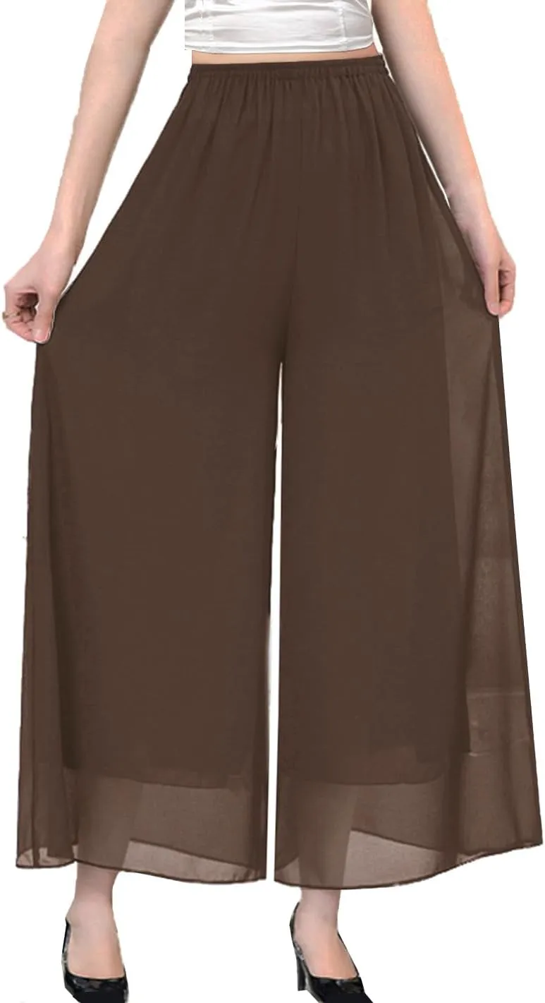 Yehopere Palazzo Pants for Women Dressy Flowy Chiffon Double Layers Summer Boho Wide Leg Casual Lounge Pants Trouser