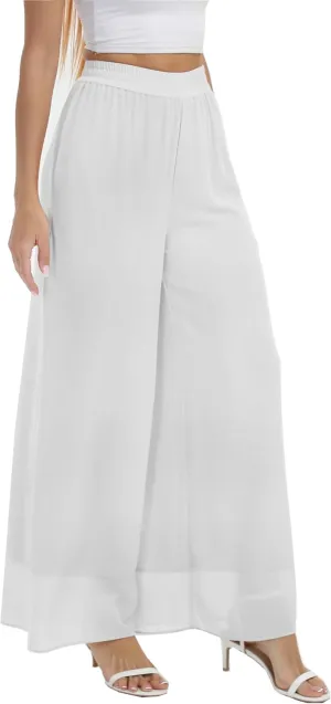 Yehopere Palazzo Pants for Women Dressy Flowy Chiffon Double Layers Summer Boho Wide Leg Casual Lounge Pants Trouser