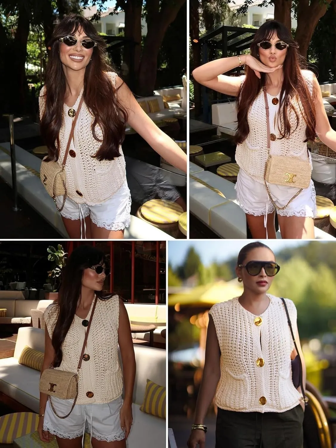 YKR Womens Chunky Knit Sweater Vest Sleeveless Button Down Cropped Cardigan Casual Knitted Crochet Vest with Pockets