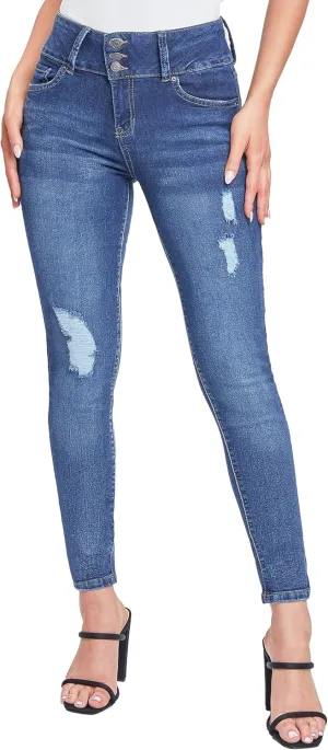YMI Womens 3-Button High-Rise Skinny Jean Made with Recycled Fibers