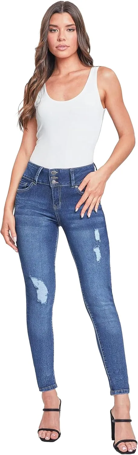 YMI Womens 3-Button High-Rise Skinny Jean Made with Recycled Fibers
