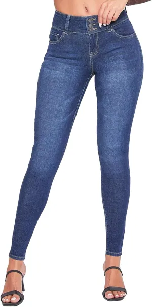 YMI Womens 3-Button High-Rise Skinny Jean Made with Recycled Fibers