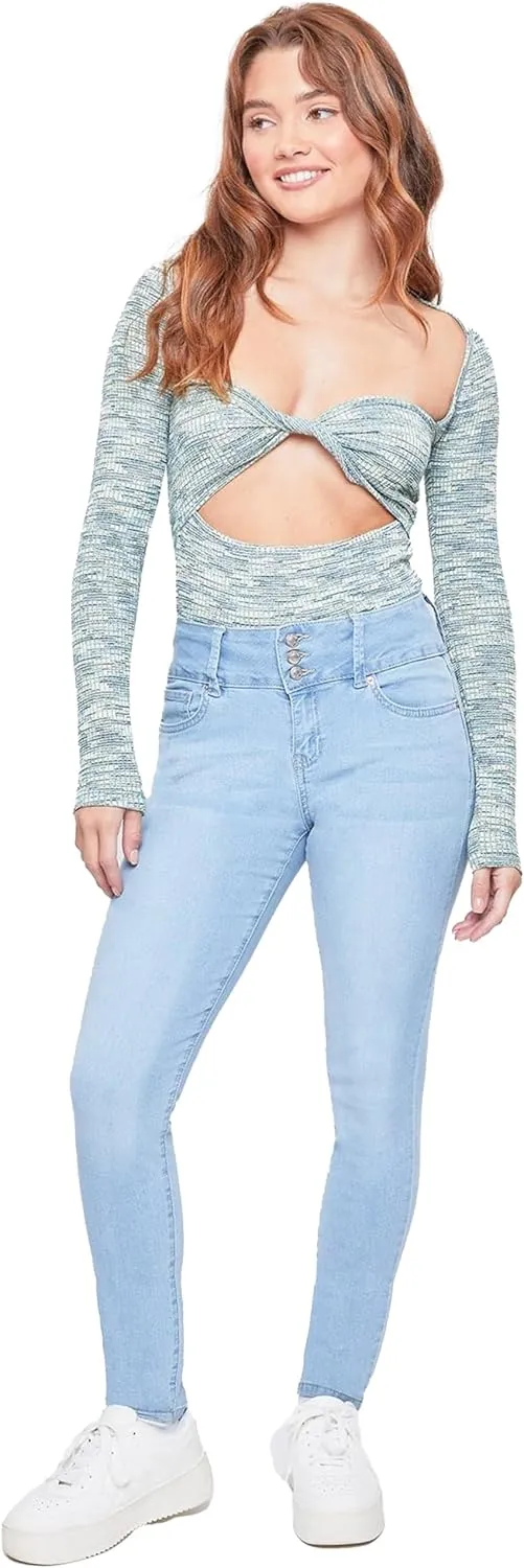 YMI Womens 3-Button High-Rise Skinny Jean Made with Recycled Fibers