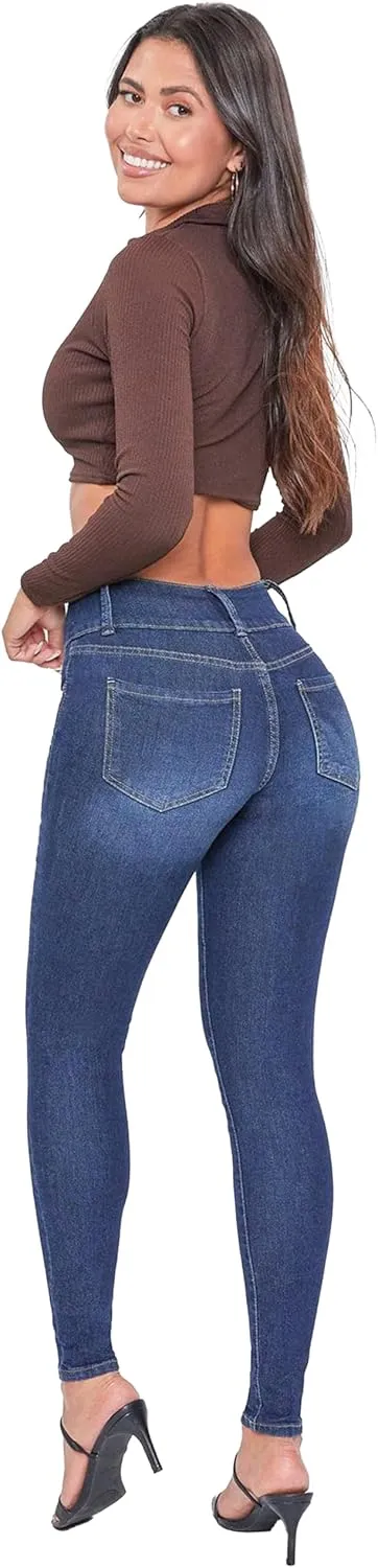 YMI Womens 3-Button High-Rise Skinny Jean Made with Recycled Fibers