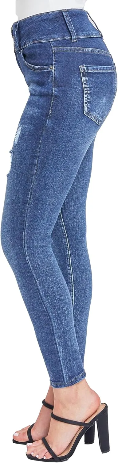 YMI Womens 3-Button High-Rise Skinny Jean Made with Recycled Fibers