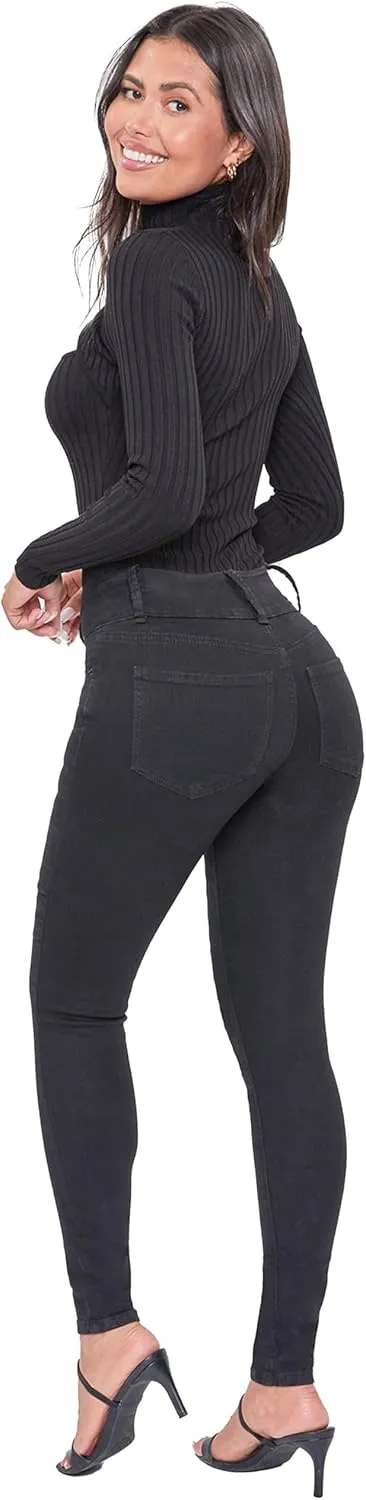 YMI Womens 3-Button High-Rise Skinny Jean Made with Recycled Fibers