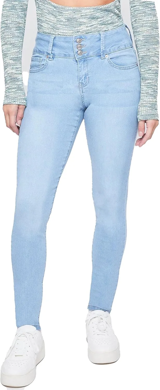 YMI Womens 3-Button High-Rise Skinny Jean Made with Recycled Fibers