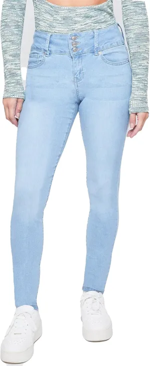YMI Womens 3-Button High-Rise Skinny Jean Made with Recycled Fibers