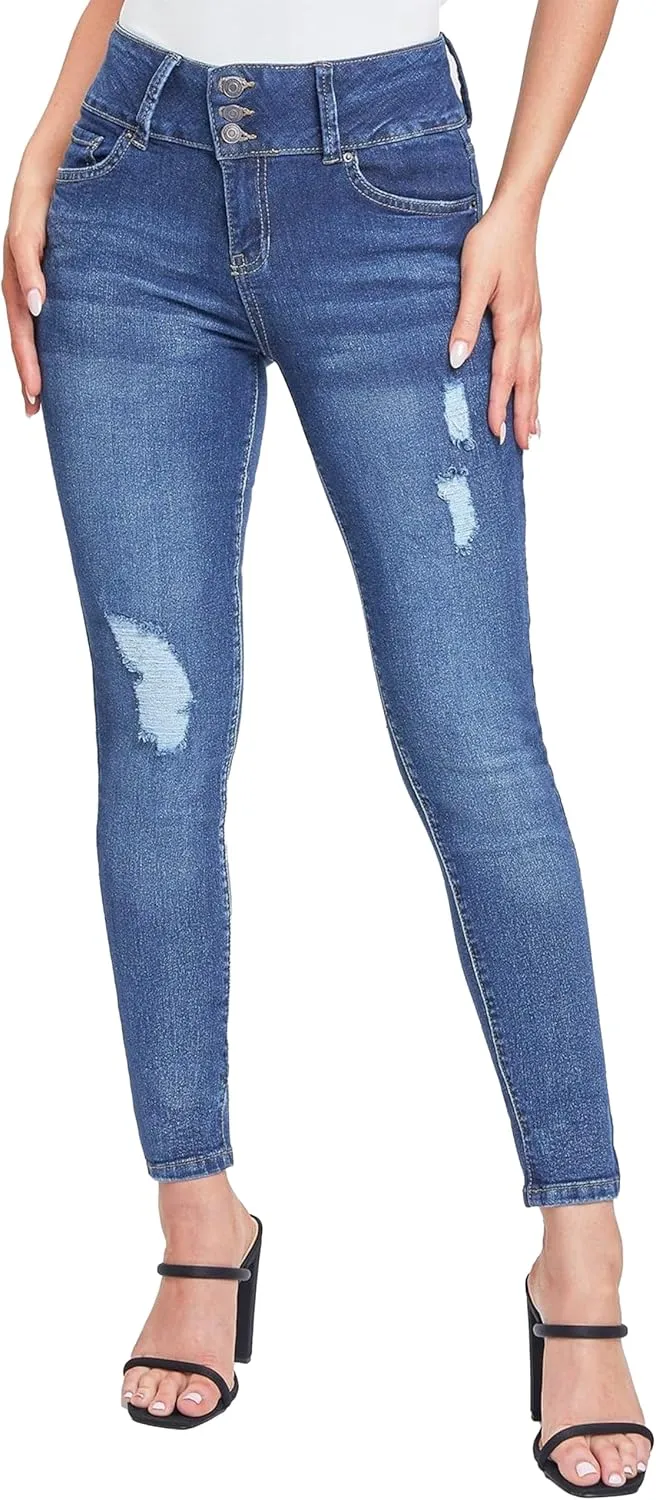 YMI Womens 3-Button High-Rise Skinny Jean Made with Recycled Fibers