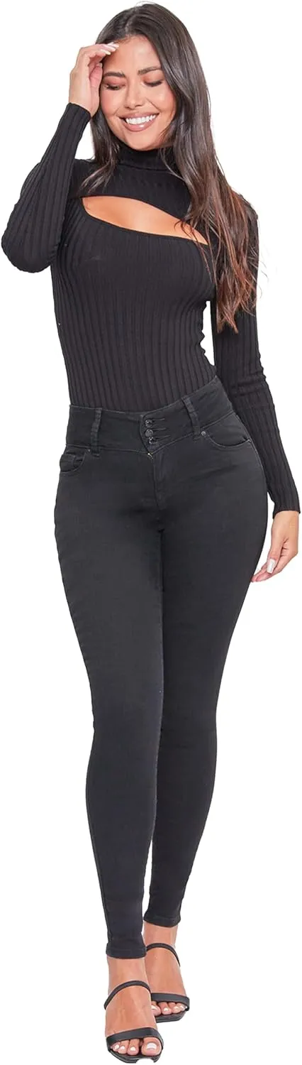 YMI Womens 3-Button High-Rise Skinny Jean Made with Recycled Fibers