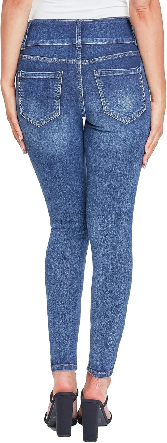 YMI Womens 3-Button High-Rise Skinny Jean Made with Recycled Fibers