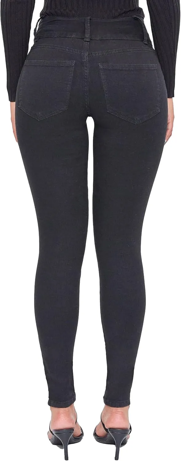YMI Womens 3-Button High-Rise Skinny Jean Made with Recycled Fibers