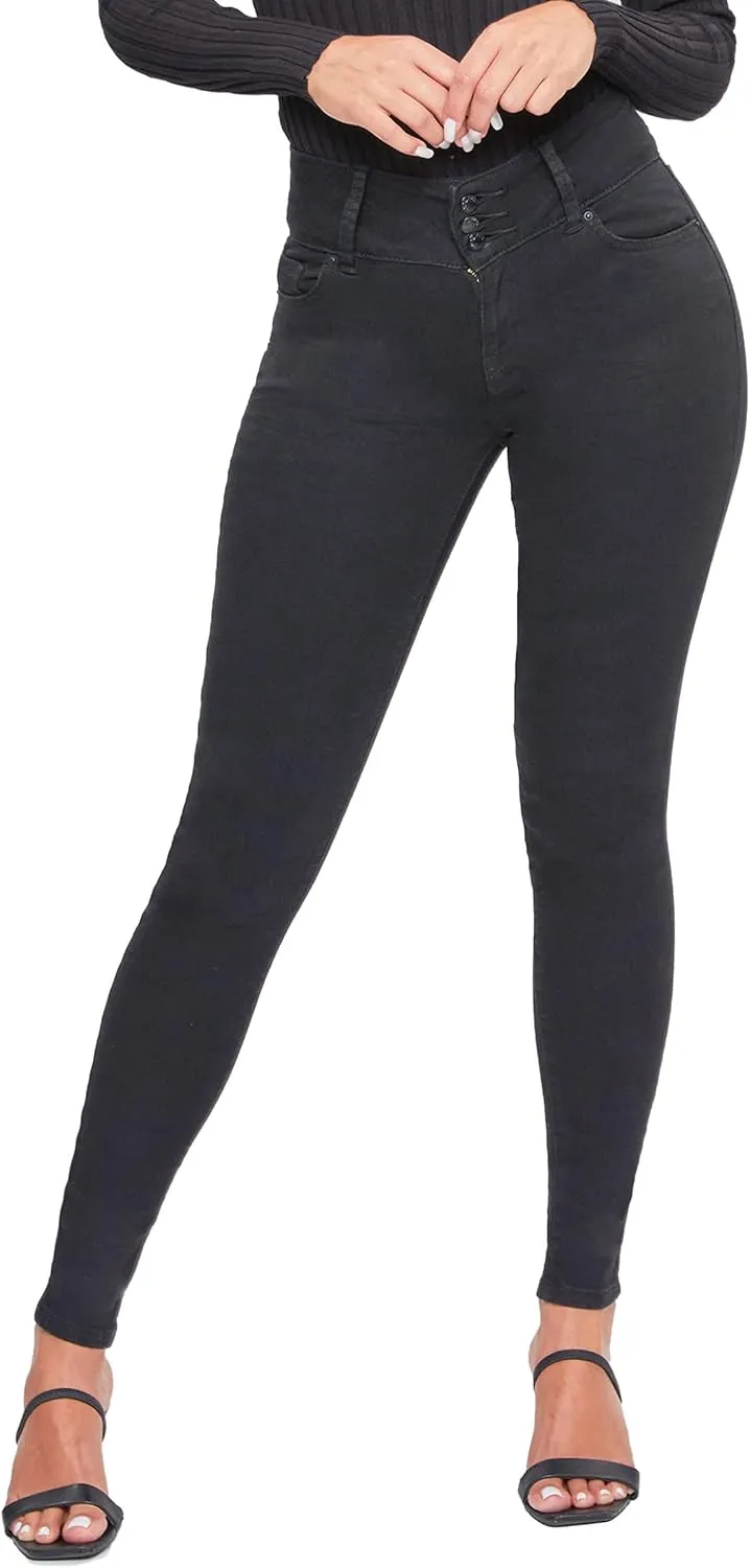 YMI Womens 3-Button High-Rise Skinny Jean Made with Recycled Fibers