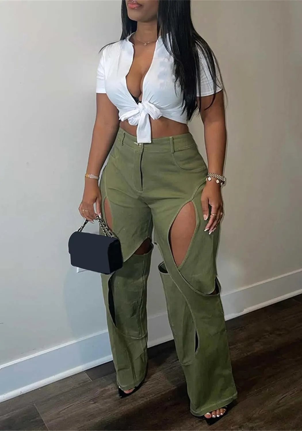 YOOTIKO Womens Camo Cargo Pants High Waisted Army Fatigue Loose Straight Wide Leg Camouflage Trousers Streetwear