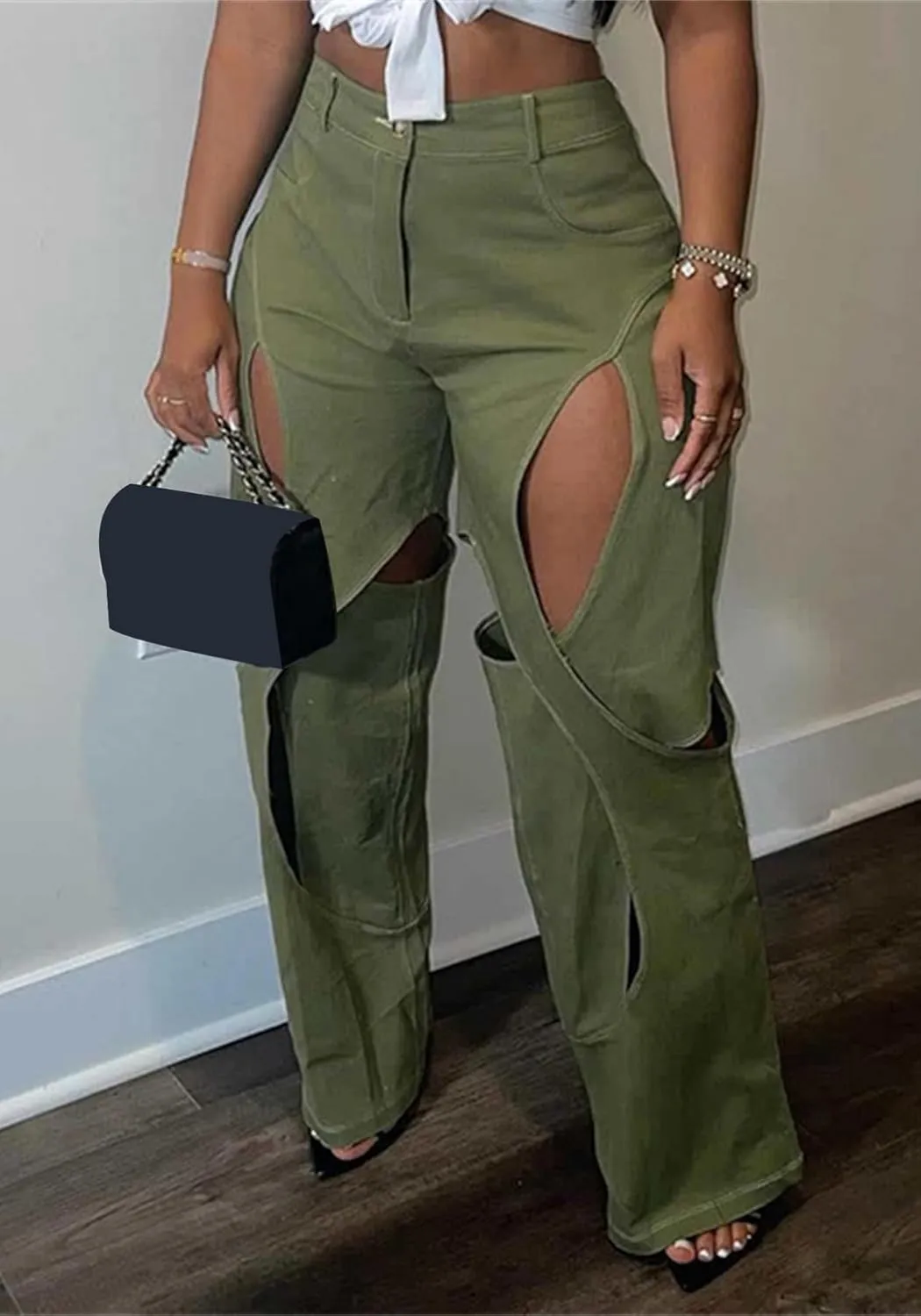 YOOTIKO Womens Camo Cargo Pants High Waisted Army Fatigue Loose Straight Wide Leg Camouflage Trousers Streetwear