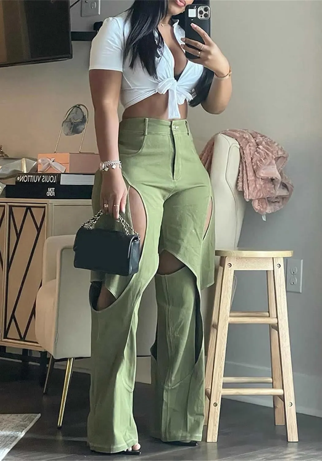 YOOTIKO Womens Camo Cargo Pants High Waisted Army Fatigue Loose Straight Wide Leg Camouflage Trousers Streetwear