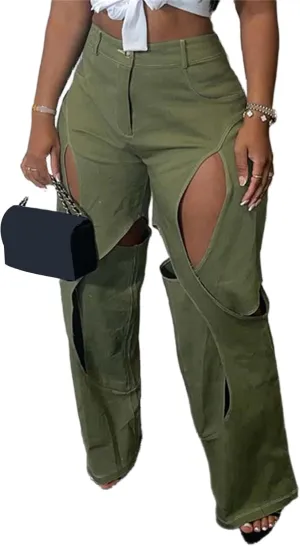 YOOTIKO Womens Camo Cargo Pants High Waisted Army Fatigue Loose Straight Wide Leg Camouflage Trousers Streetwear
