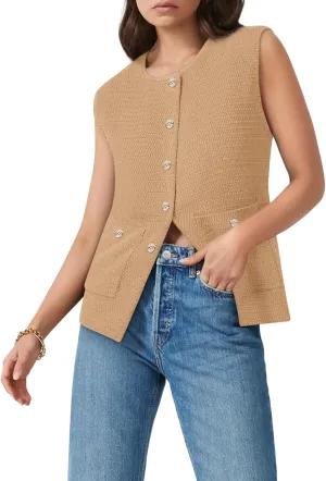 Yousify Womens Sweater Vest Sleeveless Button Down Round Neck Knitted Tank Tops Casual Cardigan for Women