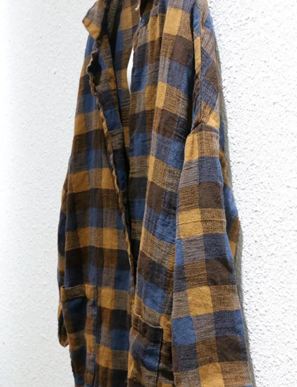 Ystylee Women's Linen Plaid Shacket Long Sleeve Lounge Lapel Button Down Shirt Jacket Tartan Trench Coat with Pockets