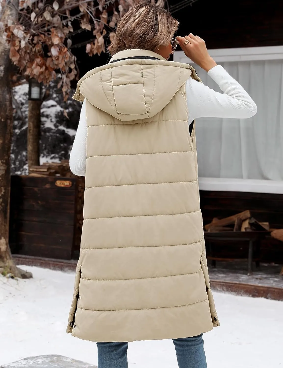 Yusongirl Long Puffer Vest Women Quilted Down Jackets Sleeveless Puffy Vest Zip Up Winter Coats Fall Vests Outerwear