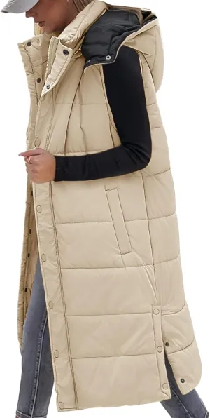 Yusongirl Long Puffer Vest Women Quilted Down Jackets Sleeveless Puffy Vest Zip Up Winter Coats Fall Vests Outerwear