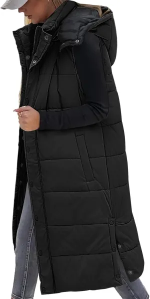 Yusongirl Long Puffer Vest Women Quilted Down Jackets Sleeveless Puffy Vest Zip Up Winter Coats Fall Vests Outerwear