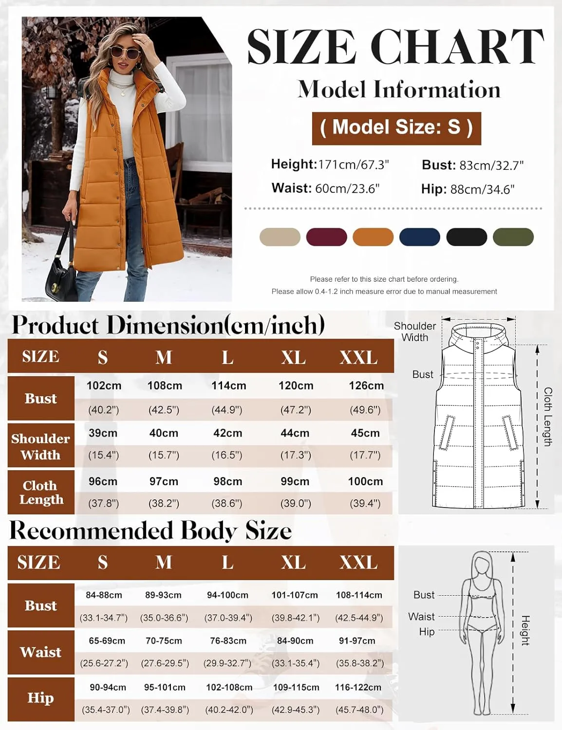 Yusongirl Long Puffer Vest Women Quilted Down Jackets Sleeveless Puffy Vest Zip Up Winter Coats Fall Vests Outerwear