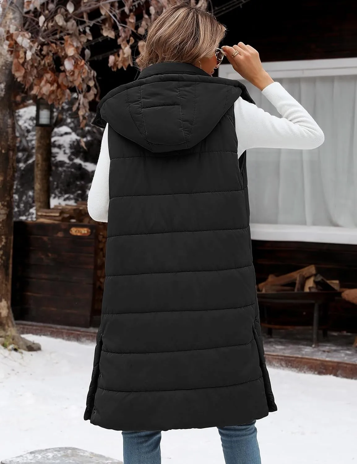 Yusongirl Long Puffer Vest Women Quilted Down Jackets Sleeveless Puffy Vest Zip Up Winter Coats Fall Vests Outerwear