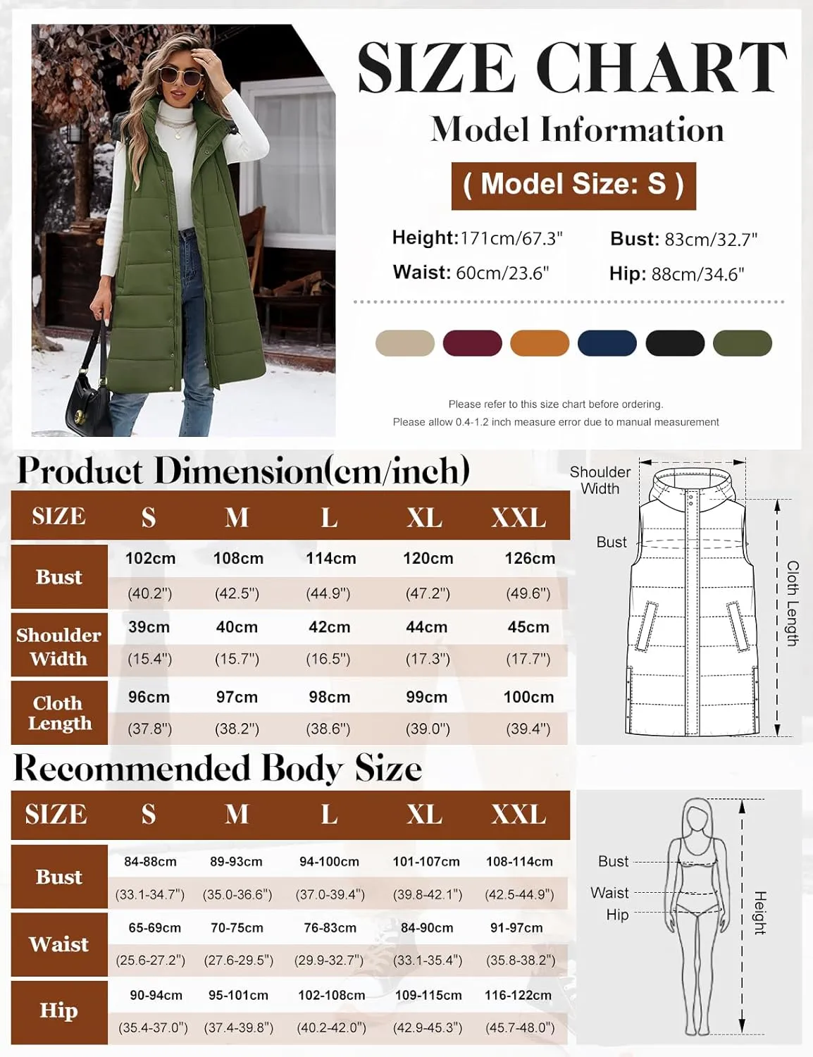 Yusongirl Long Puffer Vest Women Quilted Down Jackets Sleeveless Puffy Vest Zip Up Winter Coats Fall Vests Outerwear